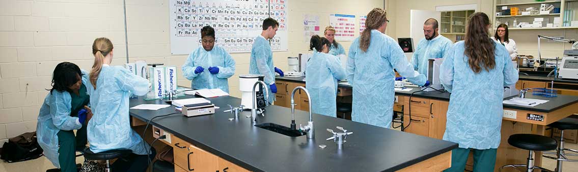 Thomas University Medical Laboratory Science students working in the lab