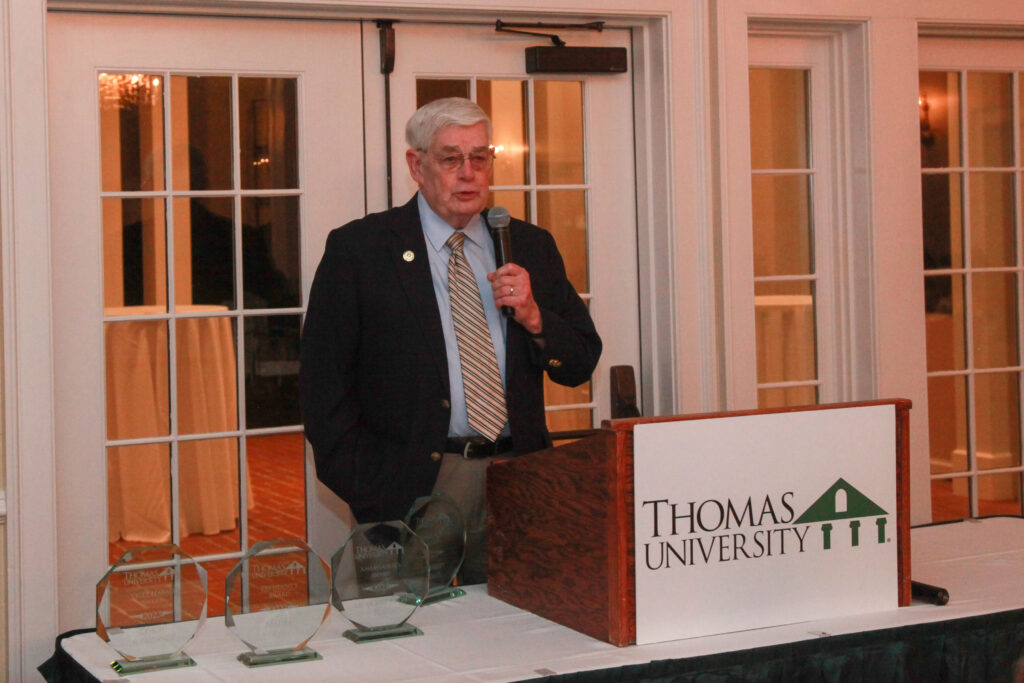 Howard Floyd speaking at the Forbes Society Dinner as he receives the 2023 Vicey Harris Award